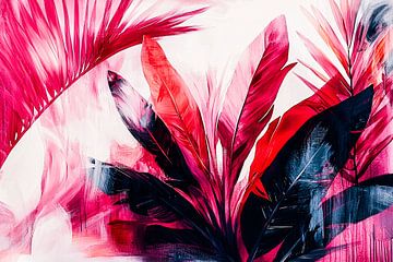 Rode abstracte bladeren kunstwerk van Art & Soul Creations