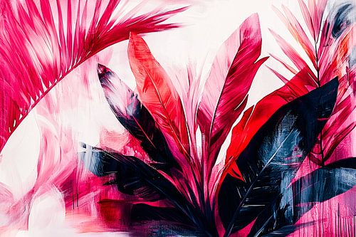 Rode abstracte bladeren kunstwerk