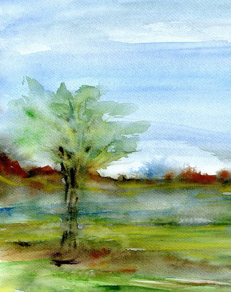 weids land met boom van Claudia Gründler