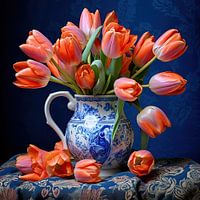 Tulpen stilleven in Delfts Blauwe vaas