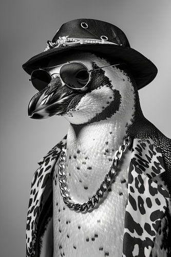 Pinguïn in zwart en wit met hoed en bril