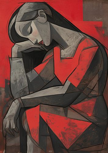 Frau mit düsterem Gesichtsausdruck und rot