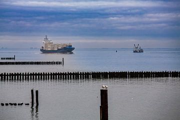 Scheepvaart voor de kustlijn van Westkapelle van MSP Canvas