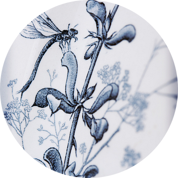 Frans bordje met libelle, detail blauw met wit