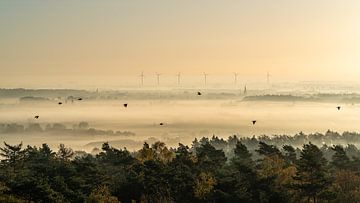 Zonsopgang zicht op een mistige ochtend in Montferland van Jeroen Kleiberg