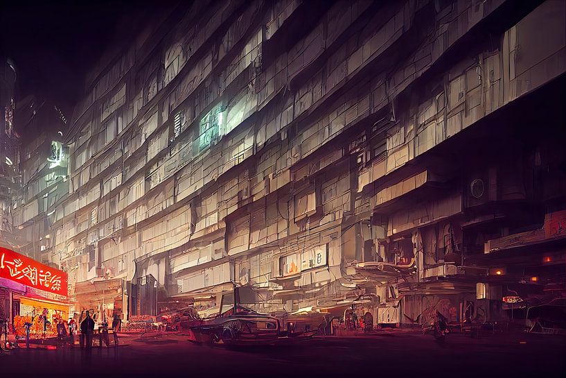 Restaurant de rue à Neo-Megacity par Josh Dreams Sci-Fi