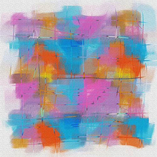 Abstract in rood blauw geel tinten