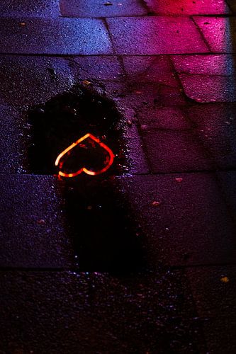 Night over St. Pauli: Reflected neon hearts by Nils Steiner