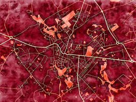 Map of Binche with the style 'Amber Autumn' by Maporia