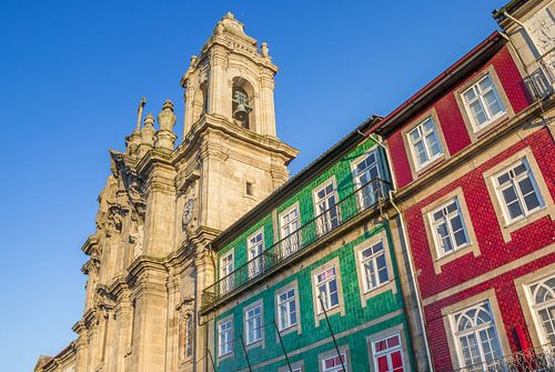 Colorful houses and towers of a monastery in Braga