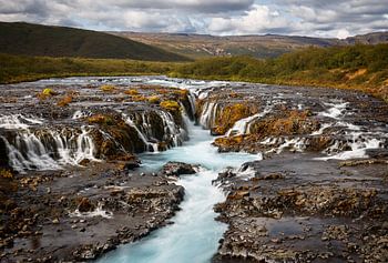 Beautiful Turquoise Bruarfoss Waterfall, Iceland 