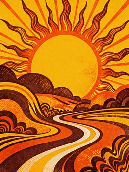 PSYCHEDELIC Retro Sun Landscape - Groovy 70s Abstract Vintage Desert