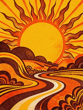 PSYCHÉDÉLIQUE Paysage rétro ensoleillé - Désert abstrait vintage groovy des années 70 sur Minggu Galeri