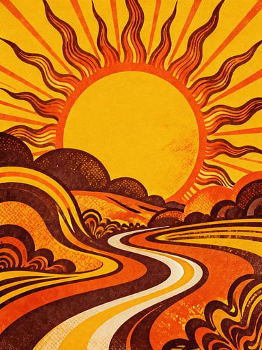 PSYCHEDELIC Retro Zon Landschap - Groovy jaren 70 Abstract Vintage Woestijn