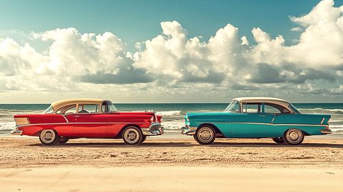 Classic cars on the beach