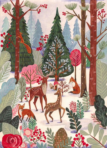 Animals in winter forest by Caroline Bonne Müller
