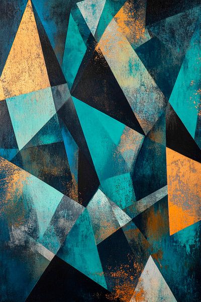 Geometric melody in blue and gold by Poster Art Shop