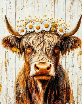 Cow Whisper - Zomerbloemen in je haar van Klaus Tesching - Art-AI