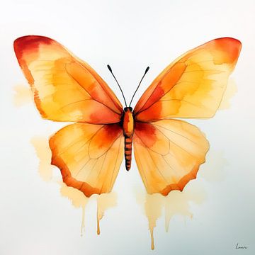 Papillon dans les tons jaunes et rouges de l'aquarelle. sur Lauri Creates