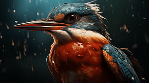 Nahaufnahme eines Eisvogels mit Regentropfen in der Natur
