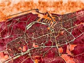 Map of Dunkirk with the style 'Amber Autumn' by Maporia