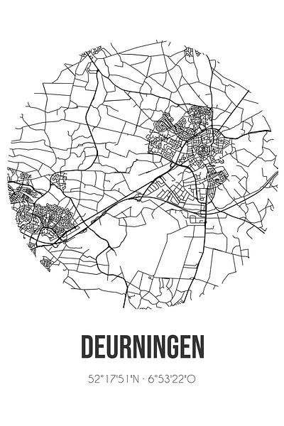 Deurningen (Overijssel) | Landkaart | Zwart-wit van Stad & Wand