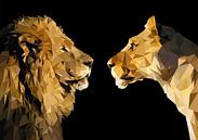 Leeuw en leeuwin, low poly stijl. van Nynke Altenburg thumbnail