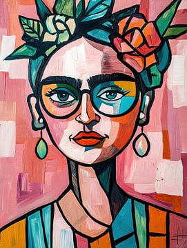 Portret van vrouw met Frida wenkbrauwen van Franka Poulain