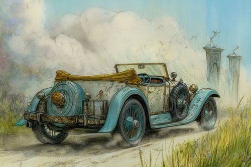 Drawing of a classic car, vintage car, convertible - 