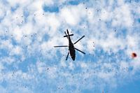 Regen van bloemen vanuit een helikopter