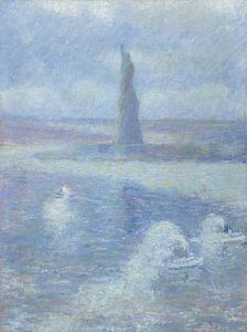 Theodore Earl Butler - Vrijheidsbeeld, N.Y. in de mist (1899)