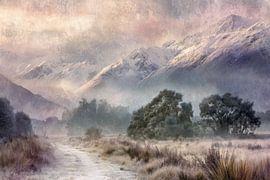 Nouvelle-Zélande, Île du Sud : montagnes brumeuses sur BowiScapes - Beaux-Arts et Art Urbain
