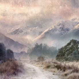 Neuseeland, Südinsel: neblige Berge von BowiScapes – Kunst und urbane Wandgestaltung
