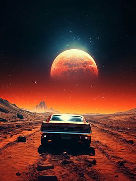 muscle car in mars met maan ruimte wereld aarde van novac dolazy