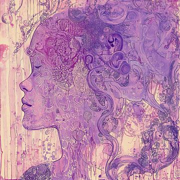 Vrouw in paars | Vrouw profiel van Kunst Kriebels