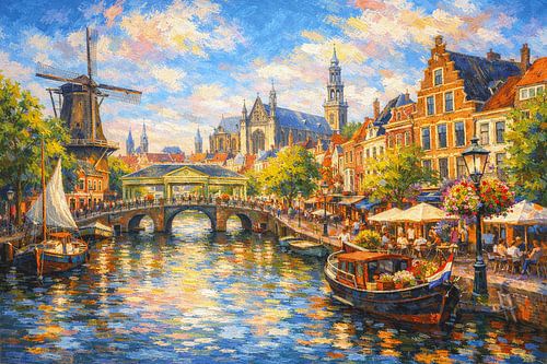 Leiden in Nederland schilderij.