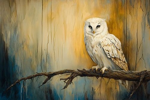 Realistisch uilen schilderij op tak