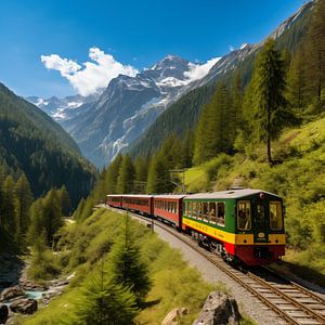 Rhaetian railway with colourful train