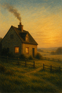 Englische Landschaft in der Abenddämmerung - Edward Hopper inspirierter Landschaftsdruck