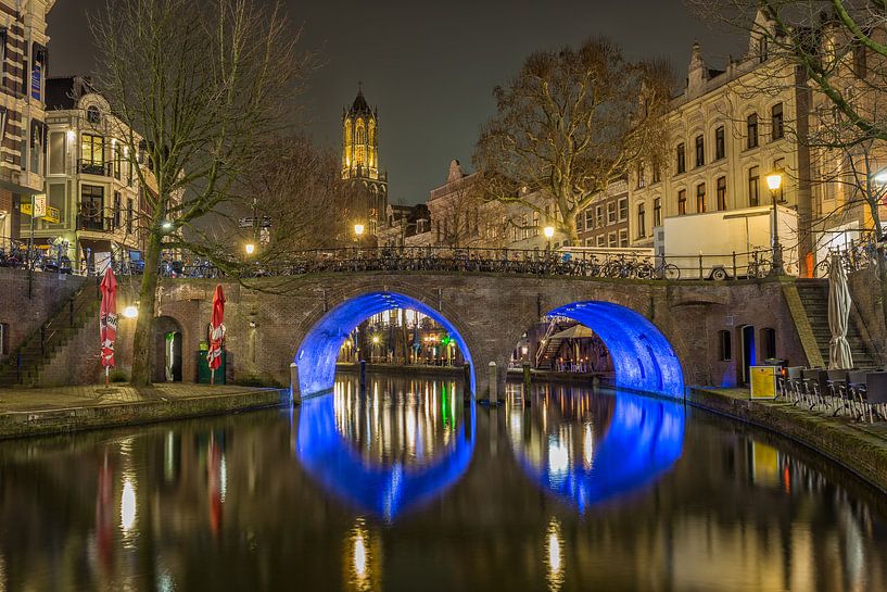 Domturm, Bakkerbrug und Oudegracht in Utrecht am Abend von Tux Photography