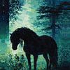 Serene Black Horse Misty Forest Palette Messer Impasto Portrait von Ramy Salah Hefny