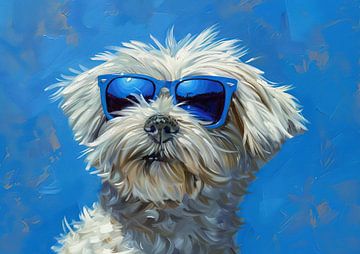 Hondenportret Blauw | Whiskered Wanderlust Reflections van Blikvanger Schilderijen