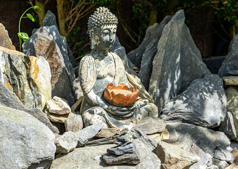 Statue de Bouddha dans une rocaille japonaise par Animaflora PicsStock