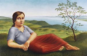 Mädchen vor Seelandschaft, Georg Schrimpf, 1923