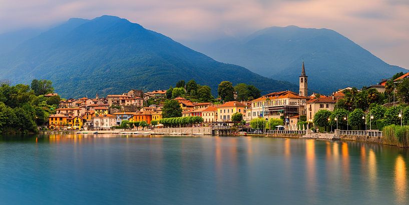 Panorama of an evening in Mergozzo, Italy by Henk Meijer Photography