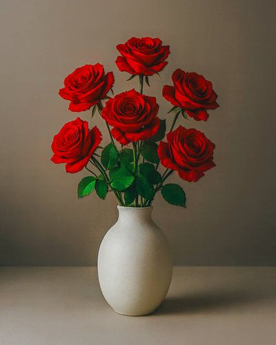 Minimalistische Elegantie met Rode Rozen van Marcel van Oene