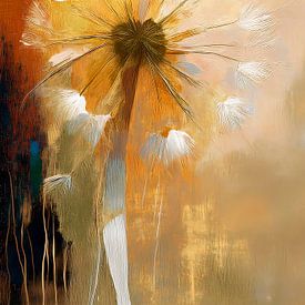 Peinture d'ambiance d'un pissenlit fané sur or sur Studio Pieternel