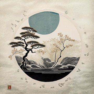 Japandi - WabiSabi Art -  Sfeervol Japans Landschap collage van Studio Pieternel