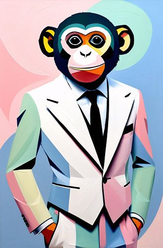 Kleurrijke aap in stijlvol pak