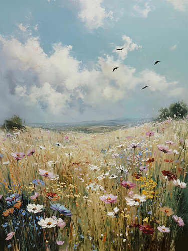 Wildflower meadow in neutral colors